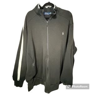Polo Ralph Lauren Mens 3XLT Full Zip Jacket Sweatshirt Black White Stripe Pony